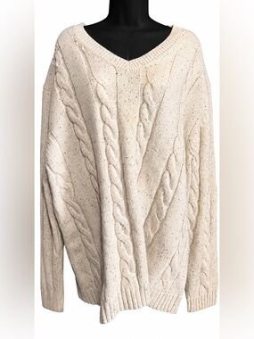 Lucky Brand Cream Cable Knit V-Neck Sweater